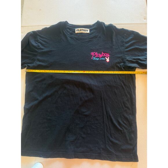 Playboy by PacSun Always Open Graphic Tee Sz M Black Neon Pink Blue Bunny Logo - Picture 6 of 6